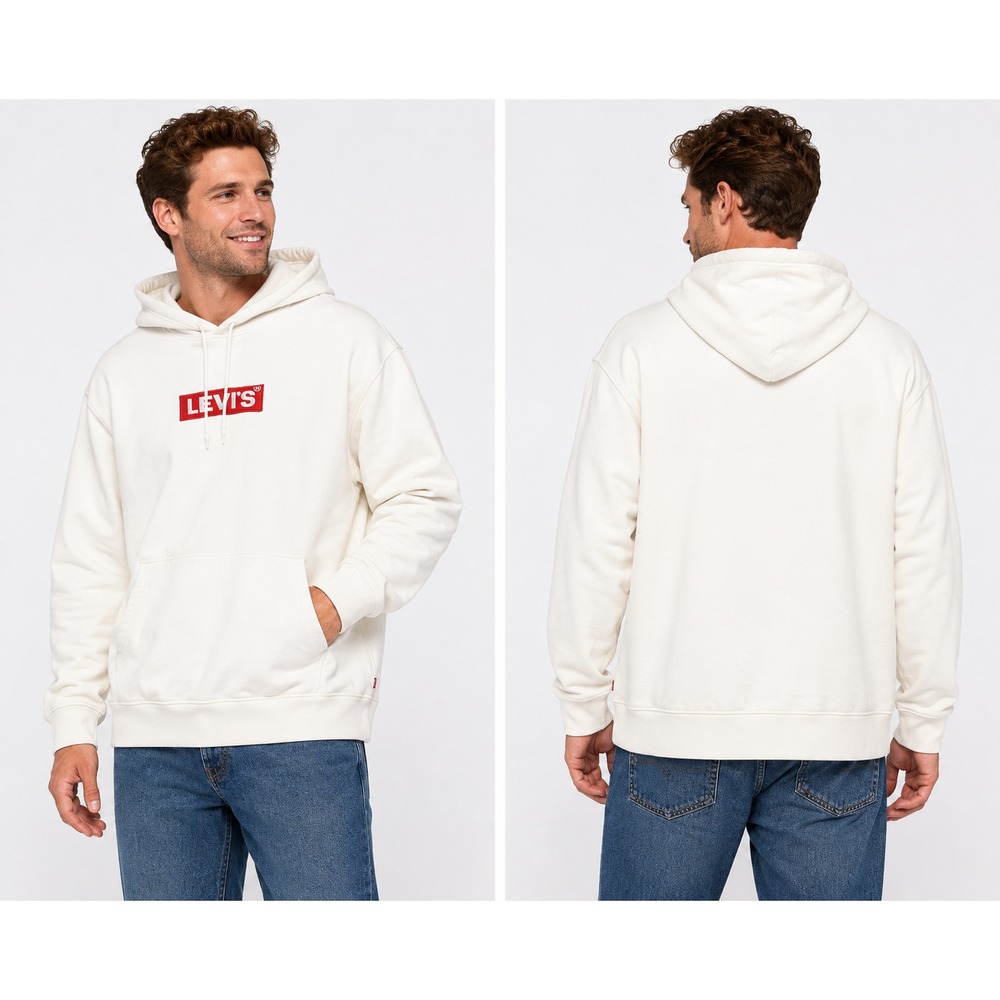 Levis Relaxed Fit Hoodie Mens XL White Red Box Tab Logo Pullover Sweatshirt